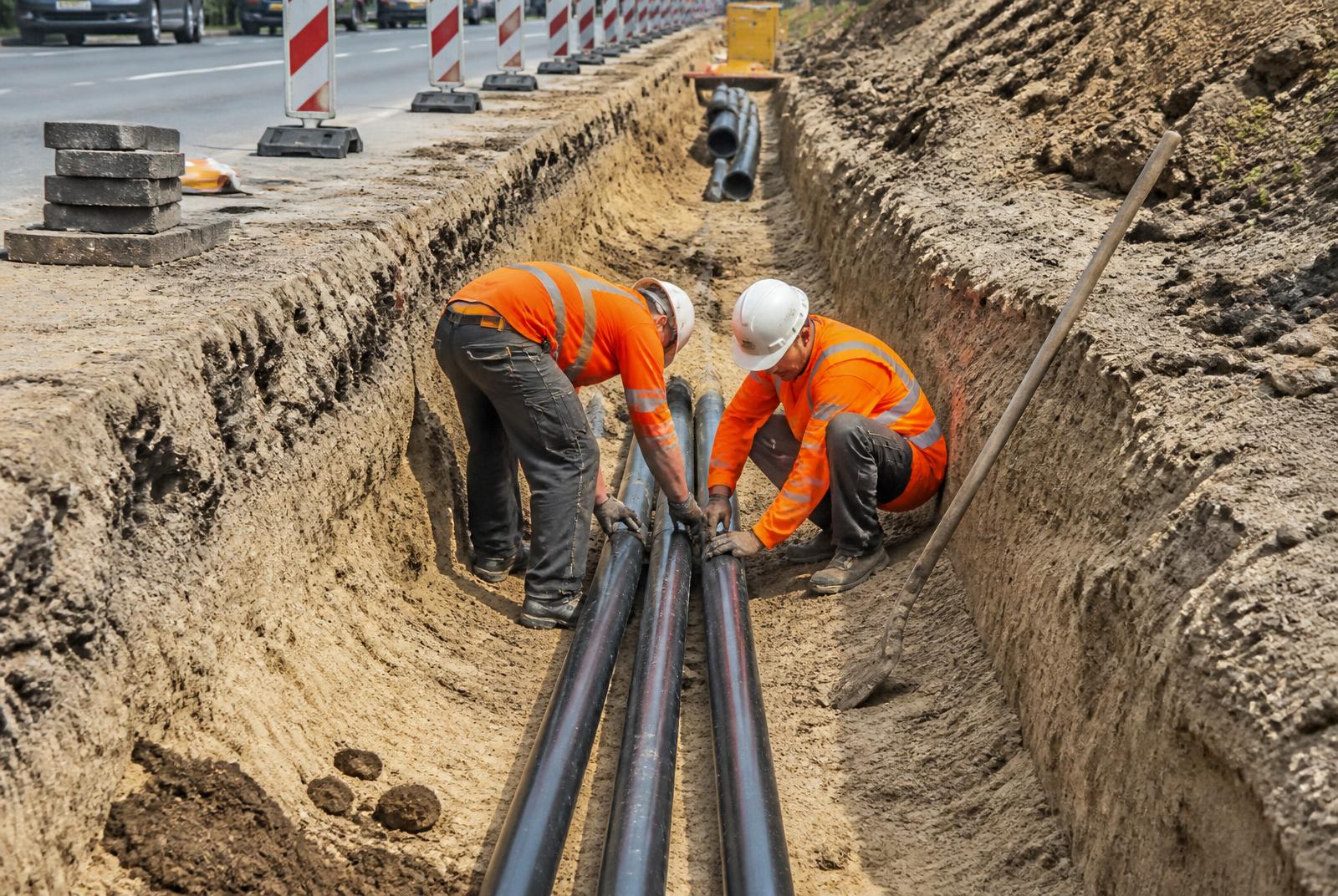 Underground power cables being laid with accessories